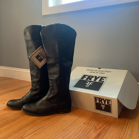 Frye Melissa Button knee high tall pull on black leather boots - size 8. - Picture 7 of 7